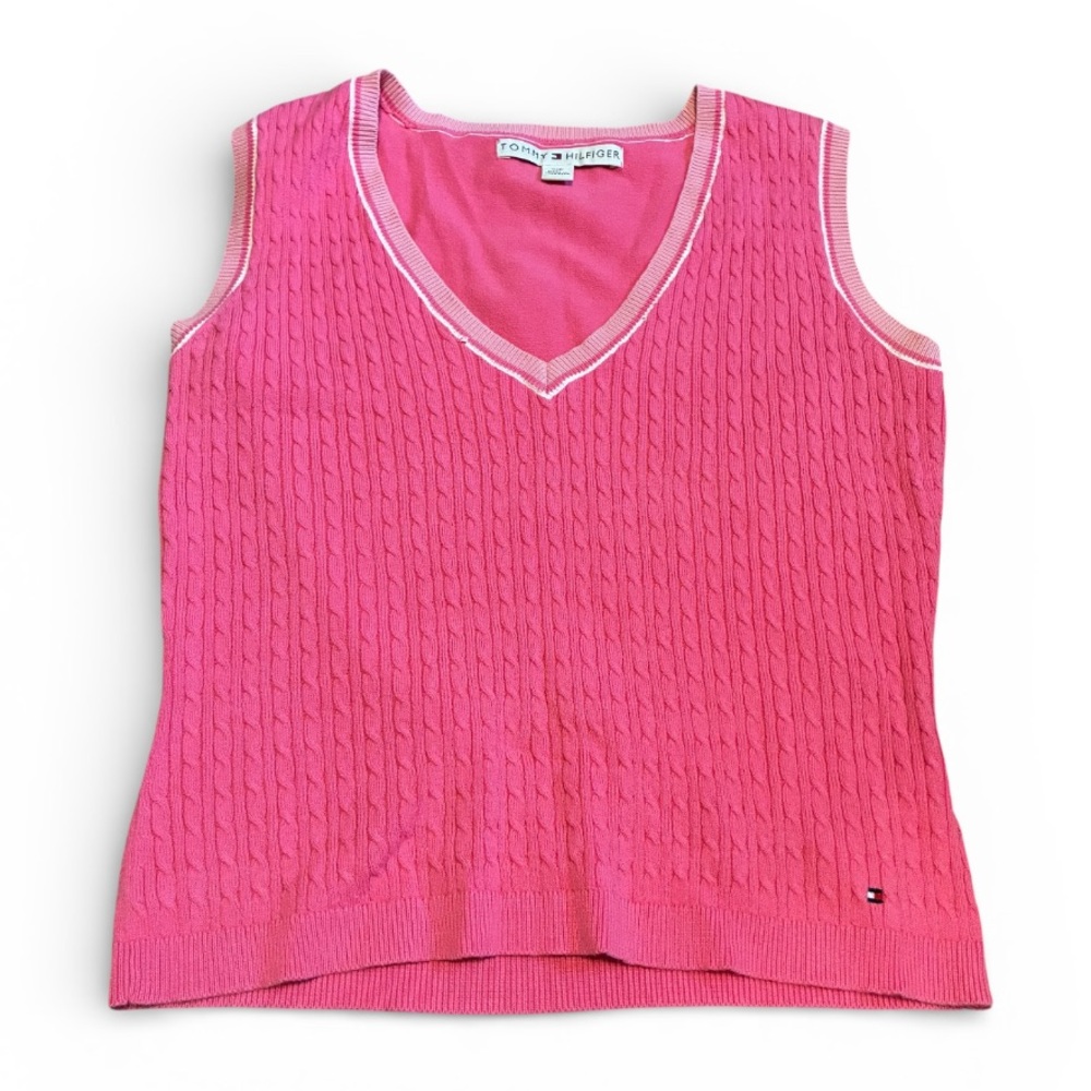 Tommy Hilfiger Bright Pink Cable Knit Sweater Vest Top